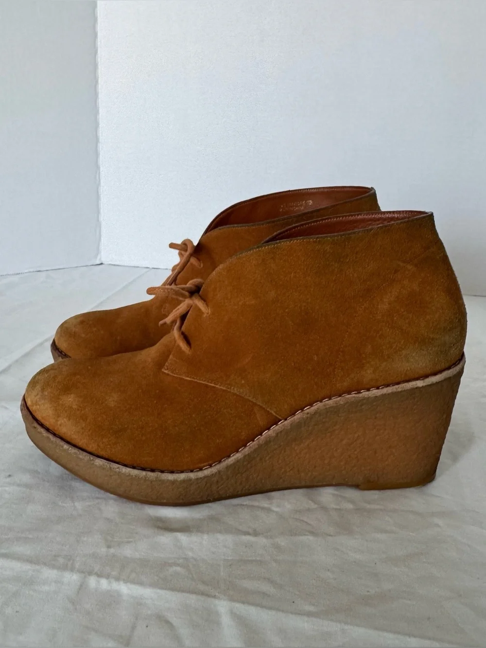 Cole Haan Cognac Suede Wedge Ankle Booties 9